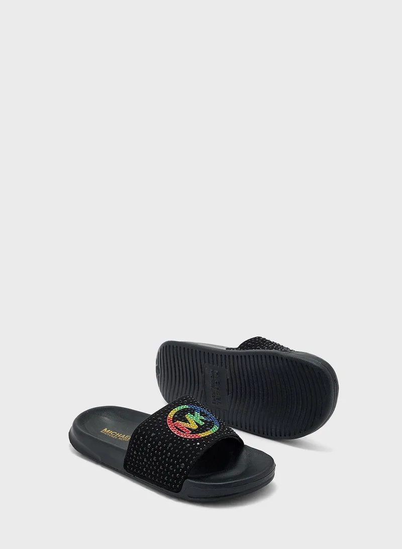 Michael Kors Youth Jett Charm Crystal Slides