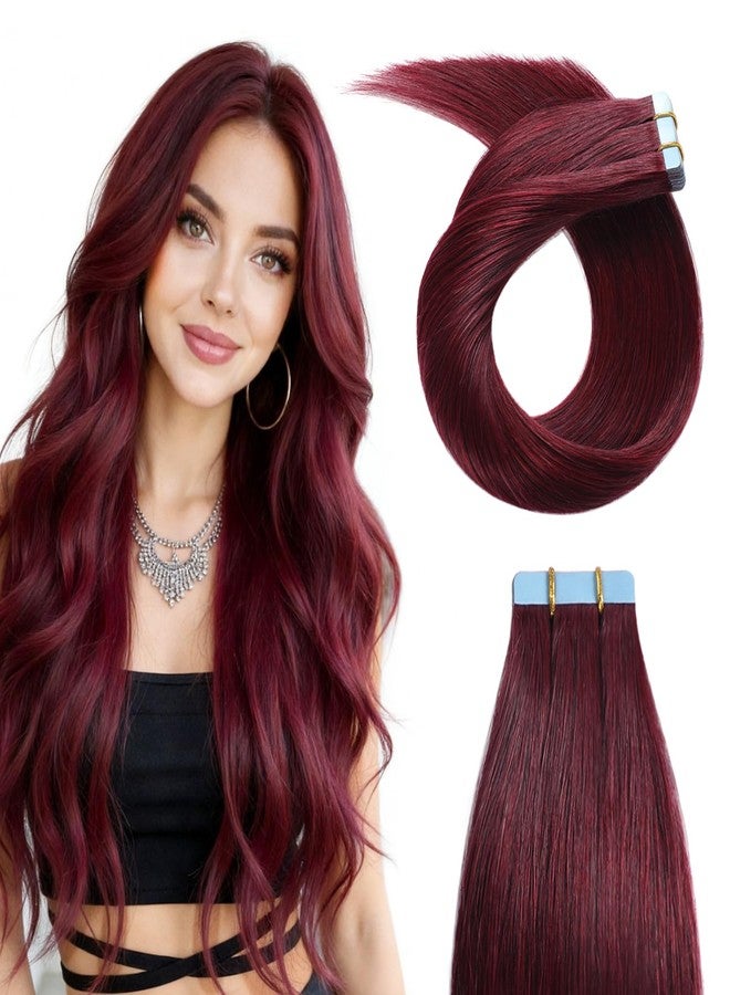ييليت وصلات شعر YILITE حمراء لاصقة من شعر بشري طبيعي 20 بوصة 50 غرام 20 قطعة #99J وصلات شعر بورغندي لاصقة من شعر ريمي بشري، وصلات شعر بورغندي لاصقة بدون خياطة (20 بوصة 99J) - Image 1