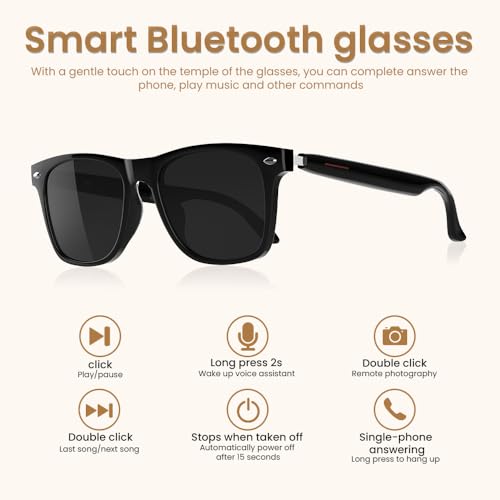 Jacuate Bluetooth Audio Smart Glasses for Women Men,Polarized Bluetooth Sunglasses with Open Ear Speaker,Voice Control, Hands-Free Calls & Built-in Microphone for iPhone Android Music/Work - Image 4