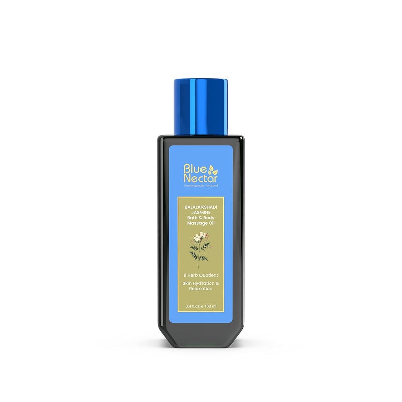 Blue Nectar Body Oil for Women  Men  Bath  Body Massage Oil with Ashwagandha  Natural Jasmine Oil  Plant Based Aromatherapy 8 Herbs 100ml - Image 1