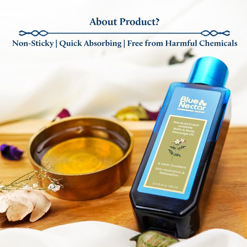 Blue Nectar Body Oil for Women  Men  Bath  Body Massage Oil with Ashwagandha  Natural Jasmine Oil  Plant Based Aromatherapy 8 Herbs 100ml - Image 5