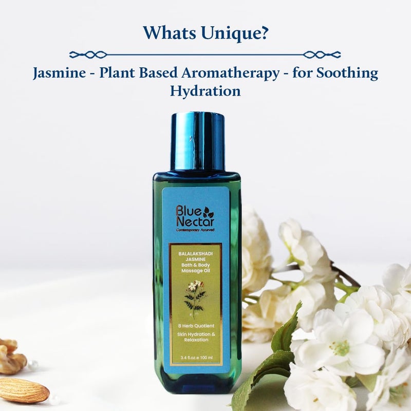 Blue Nectar Body Oil for Women  Men  Bath  Body Massage Oil with Ashwagandha  Natural Jasmine Oil  Plant Based Aromatherapy 8 Herbs 100ml - Image 2