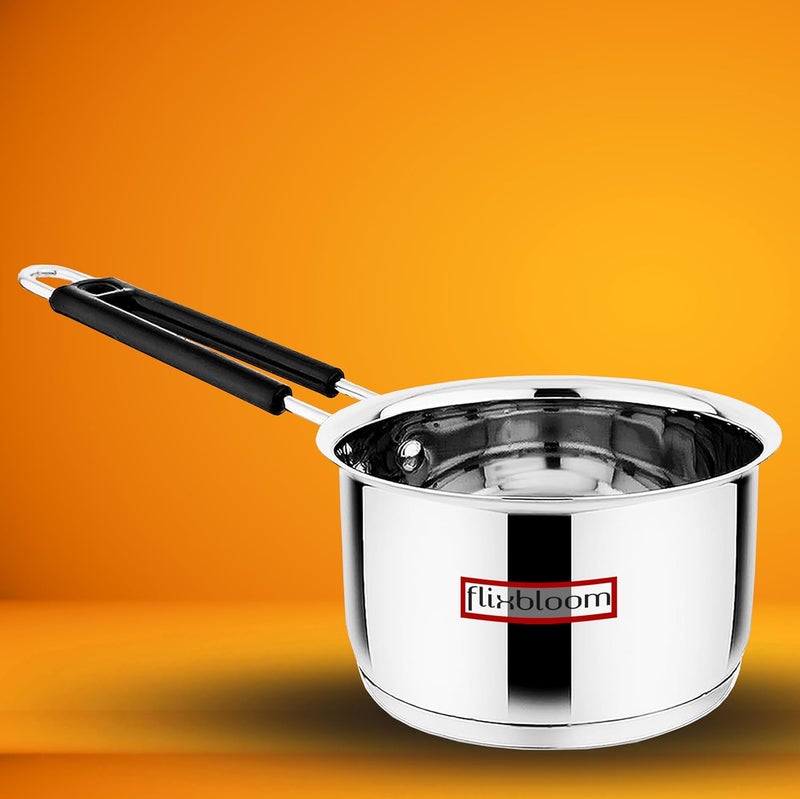 FLIXBLOOM Flixbloom Edge Stainless Steel Induction BaseGas Stove Friendly Sauce panTea Pan Milk PanTPAN Chaidan Gas Stove Induction Cookware 4 Litre Sauce Pan  - Image 1