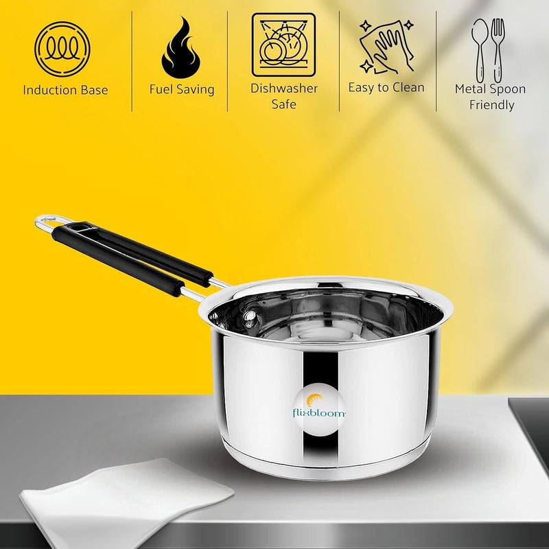 FLIXBLOOM Flixbloom Edge Stainless Steel Induction BaseGas Stove Friendly Sauce panTea Pan Milk PanTPAN Chaidan Gas Stove Induction Cookware 4 Litre Sauce Pan  - Image 3