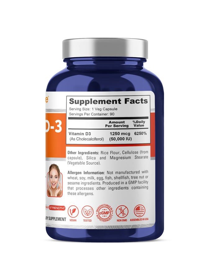 NusaPure Vitamin D3 50,000 IU 90 Veggie Capsules (Non-GMO, Vegan) - Image 2