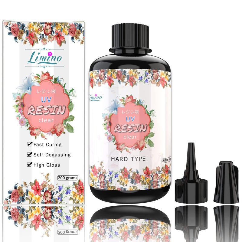 Limino UV Resin - 200g Crystal Clear Ultraviolet Curing UV Resin for DIY Jewelry Making, Craft Decoration - Hard Transparent Glue Solar Cure Sunlight Activated Resin for Casting & Coating - Image 1