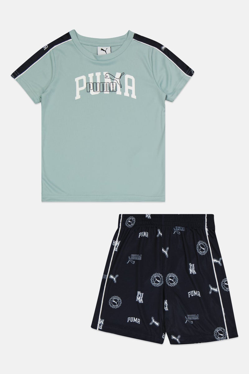 PUMA طقم خارجي للأطفال الأولاد مكون من 2 قطعة تي شيرت بأكمام قصيرة وشورتات، متعدد الألوان - Image 2
