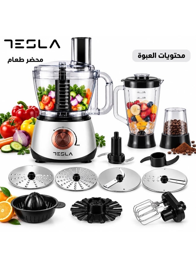 تسلا محضر طعام تسلا TSL-FP100 ، 800 وات، سعة 2 لتر، 35 وظيفة، فرم وتقطيع وبشر وخلط وعجن وخفق وعصر وطحن، سرعات متعددة مع Pulse - Image 1