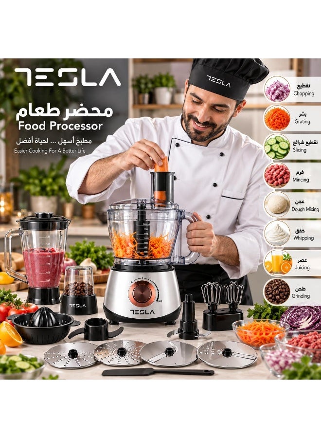 تسلا محضر طعام تسلا TSL-FP100 ، 800 وات، سعة 2 لتر، 35 وظيفة، فرم وتقطيع وبشر وخلط وعجن وخفق وعصر وطحن، سرعات متعددة مع Pulse - Image 3