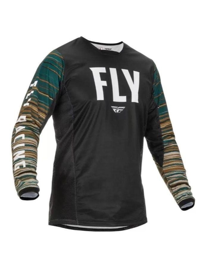 Fly Racing Black Long-Sleeve Motocross Jersey with Multicolored Striped Sleeves and Brand Logo-XXL - Image 1