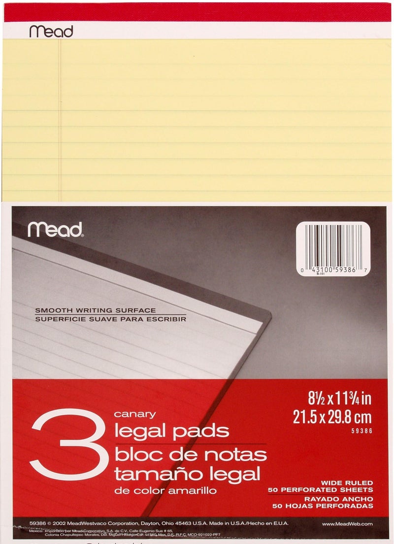Mead Legal Pads, Wide Ruled Paper, 8-1/2" x 11-3/4", 50 Sheets, Memo Pads, Note Pads, Steno Pads, 3 Pack (59386) - Image 3