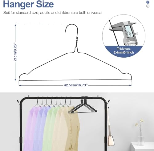 SPECILITE Wire Hangers 50 Pack, Metal Wire Clothes Hanger Bulk for Coats, Space Saving Metal Hangers Non Slip 16.7 Inch Ultra Thin, for Standard Size Suits, Shirts, Pants, Skirts-Black - Image 5