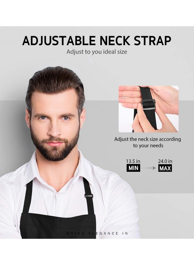 Syntus 2 Pack Adjustable Bib Apron Thicker Version Waterdrop Resistant with 2 Pockets Cooking Kitchen Aprons for Women Men Chef, Black - Image 5
