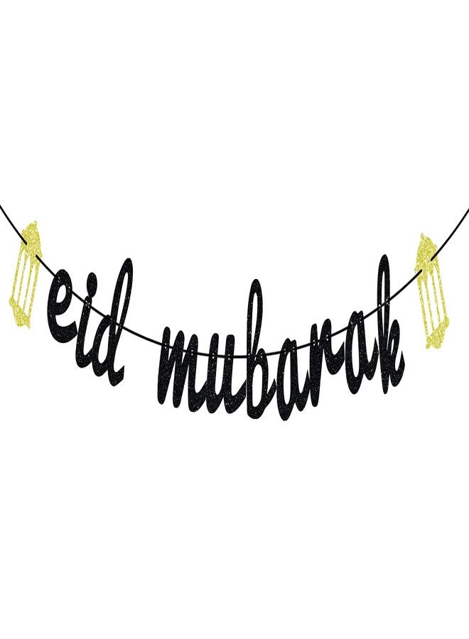 Festiko® Black Glitter Eid Mubarak Banner - Ramadan Kareem Bunting Party Decorations - Islamic Muslim Party Decors Supplies - Image 1