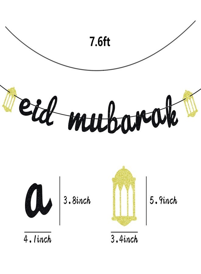 Festiko® Black Glitter Eid Mubarak Banner - Ramadan Kareem Bunting Party Decorations - Islamic Muslim Party Decors Supplies - Image 2