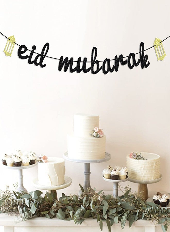 Festiko® Black Glitter Eid Mubarak Banner - Ramadan Kareem Bunting Party Decorations - Islamic Muslim Party Decors Supplies - Image 5