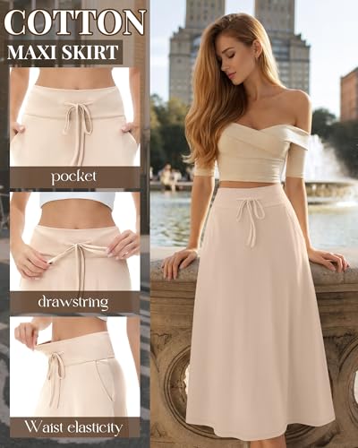 Riyiper 3 Pack Women's Maxi Skirts Long Skirts with Pockets High Waist a Line Drawstring Ankle Length Flowing Casual Summer(Black, Coffee, Apricot,X-Large) - Image 5