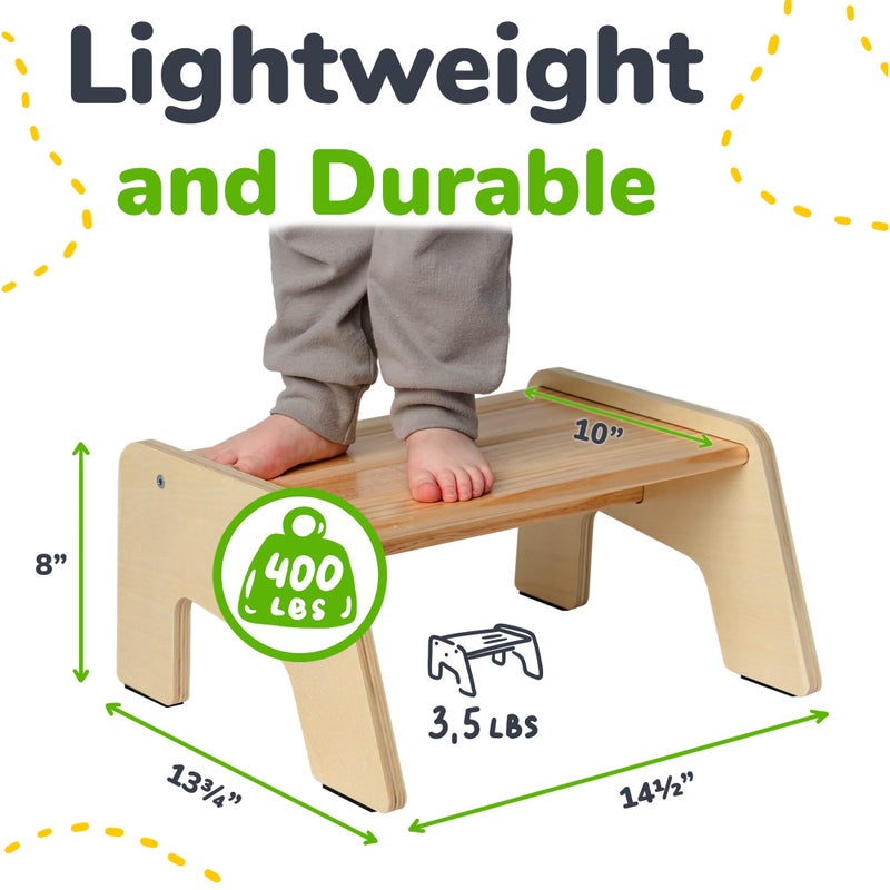 OCODILE 1-Step Wooden Step Stool for Toddlers | Kids Step Stool for Bathroom Sink, Kitchen, and Potty Training | Non-Slip Stool for Toilet Independence | Wooden Step for Children Ages 2+ Varnished - Image 2