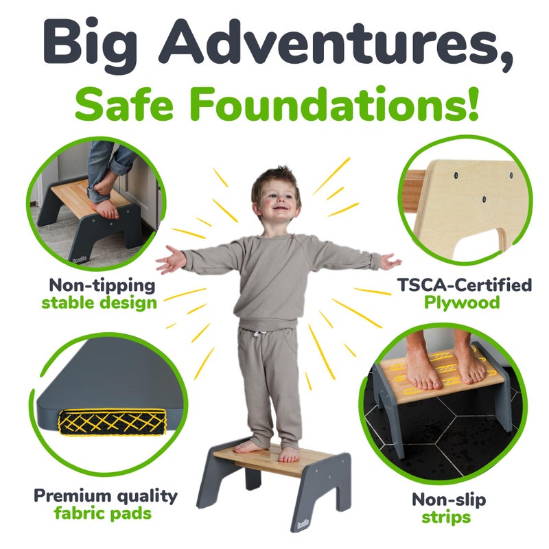 OCODILE 1-Step Wooden Step Stool for Toddlers | Kids Step Stool for Bathroom Sink, Kitchen, and Potty Training | Non-Slip Stool for Toilet Independence | Wooden Step for Children Ages 2+ Varnished - Image 3