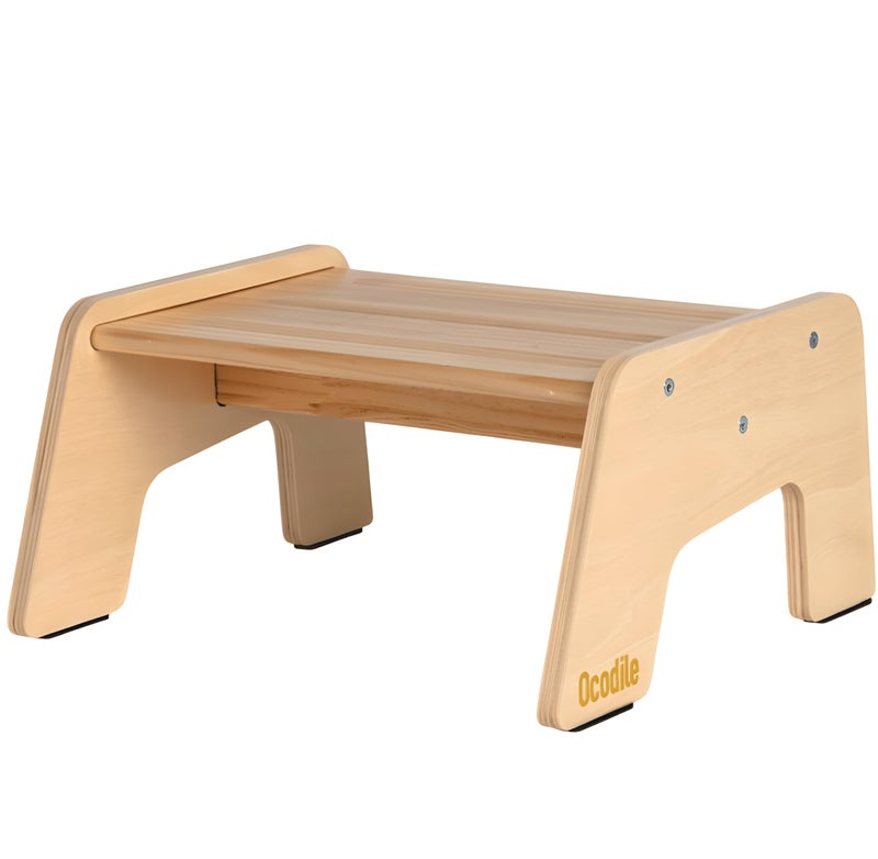 OCODILE 1-Step Wooden Step Stool for Toddlers | Kids Step Stool for Bathroom Sink, Kitchen, and Potty Training | Non-Slip Stool for Toilet Independence | Wooden Step for Children Ages 2+ Varnished - Image 1