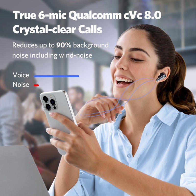 EarFun سماعات أذن EarFun Air Pro 3 مع خاصية إلغاء الضوضاء، صوت QualcommÂ® aptXâ„¢ التكيفي، 6 ميكروفونات CVC 8.0 ENC، سماعات بلوتوث 5.3، اتصال متعدد النقاط، 45 ساعة من وقت التشغيل، تطبيق لتخصيص EQ، شحن لاسلكي - Image 3