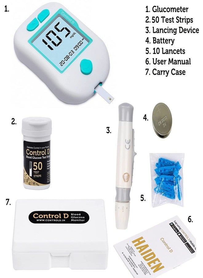 كونترول_دي جهاز مراقبة سكر الدم الرقمي المتقدم من Control D مع 50 شريطًا لقياس نسبة السكر في الدم (أبيض، أخضر) - Image 4