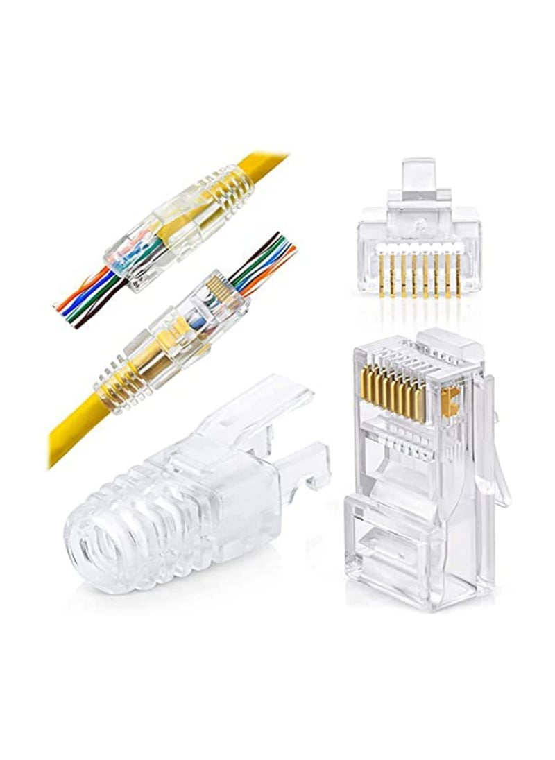 GNAFOTU - RJ45 Crimp Tool Pass Through Connector End With Cat6 Crimping Tool Kit for RJ45/RJ12 Regular,50 Cat6 straight-through connectors, 50PCS Covers and Mini Wire Stripper - Image 1