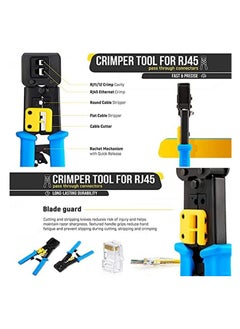 GNAFOTU RJ45 Crimp Tool Pass Through Connector End With Cat6 Crimping Tool Kit for RJ45/RJ12 Regular,50 Cat6 straight-through connectors, 50PCS Covers and Mini Wire Stripper  - Image 3
