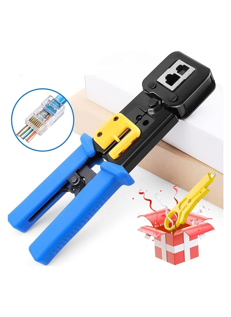 GNAFOTU - RJ45 Crimp Tool Pass Through Connector End With Cat6 Crimping Tool Kit for RJ45/RJ12 Regular,50 Cat6 straight-through connectors, 50PCS Covers and Mini Wire Stripper - Image 1
