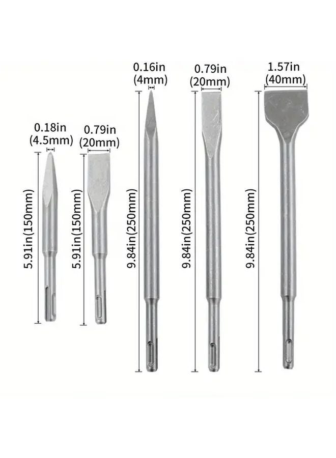 Set of 5 Electric Chisel Kit Hammer Drill Tool for Tile Masonry Concrete Brick Stone - Image 1