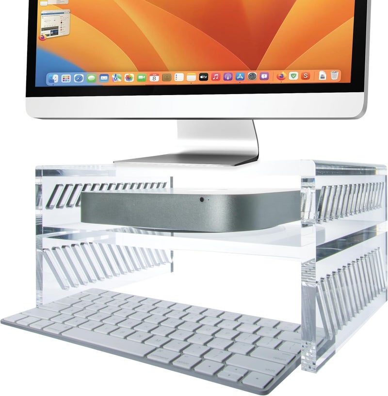 Mammoth DuraClear Acrylic Floating Monitor Stand with Shelf for iMac, Mac Mini, and Monitor Displays - Ergonomic Design with Storage Shelf for Mac Mini Setups at Home and Office - Image 1