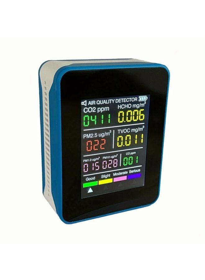 Blue 8 In 1 Air Quality Monitor PM2 5 PM10 HCHO TVOC CO2 Rechargeable LCD Display - Image 1