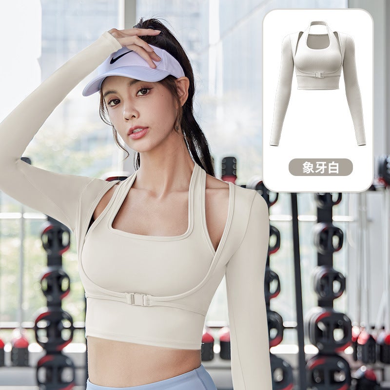 Generic Peach Halterneck Yoga Suit High Support Ivory top