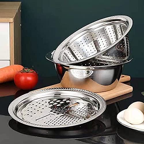 APURK Stainless Steel Drain Basket FruitVegetable Cutter 3 in 1 Kitchen Multipurpose Julienne Grater Salad Maker Bowl Vegetable and Fruit Grater - Image 5