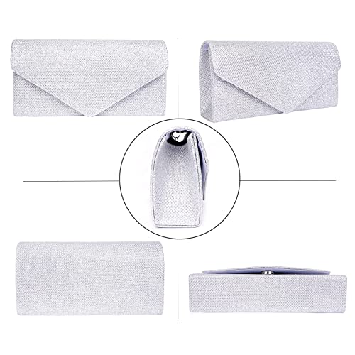 Larcenciel Clutch Purses for Women, Sparkly Sequin Envelope Clutch Evening Bag w/Chain, Elegant Party Prom Dress Bride Purse (Silver) - Image 4