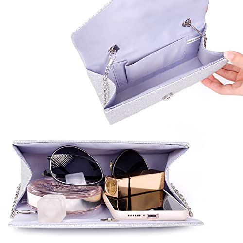 Larcenciel Clutch Purses for Women, Sparkly Sequin Envelope Clutch Evening Bag w/Chain, Elegant Party Prom Dress Bride Purse (Silver) - Image 5