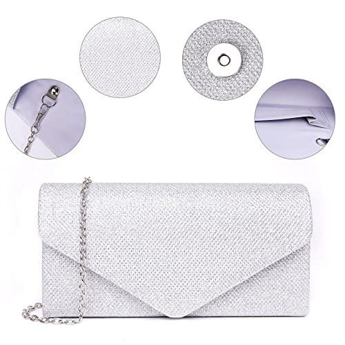 Larcenciel Clutch Purses for Women, Sparkly Sequin Envelope Clutch Evening Bag w/Chain, Elegant Party Prom Dress Bride Purse (Silver) - Image 3