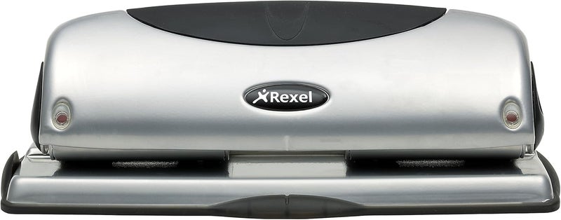 Rexel Precision 425 4 Hole Punch - 25 Sheet Capacity, Metal, Silver/Black - Image 2