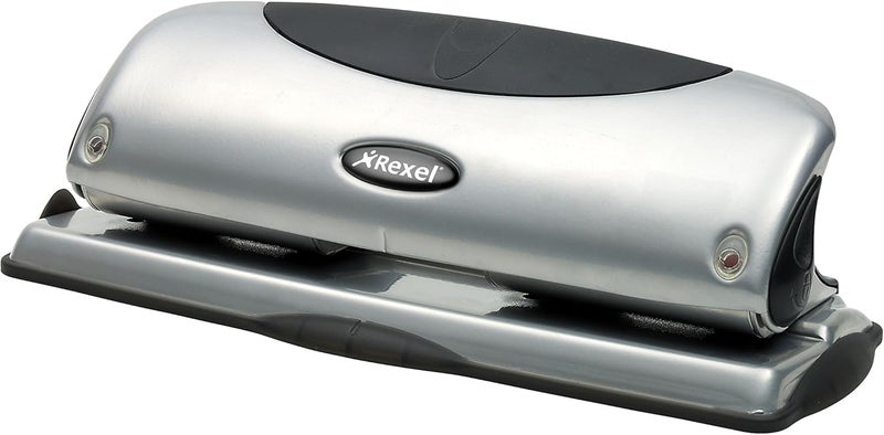 Rexel Precision 425 4 Hole Punch - 25 Sheet Capacity, Metal, Silver/Black - Image 1