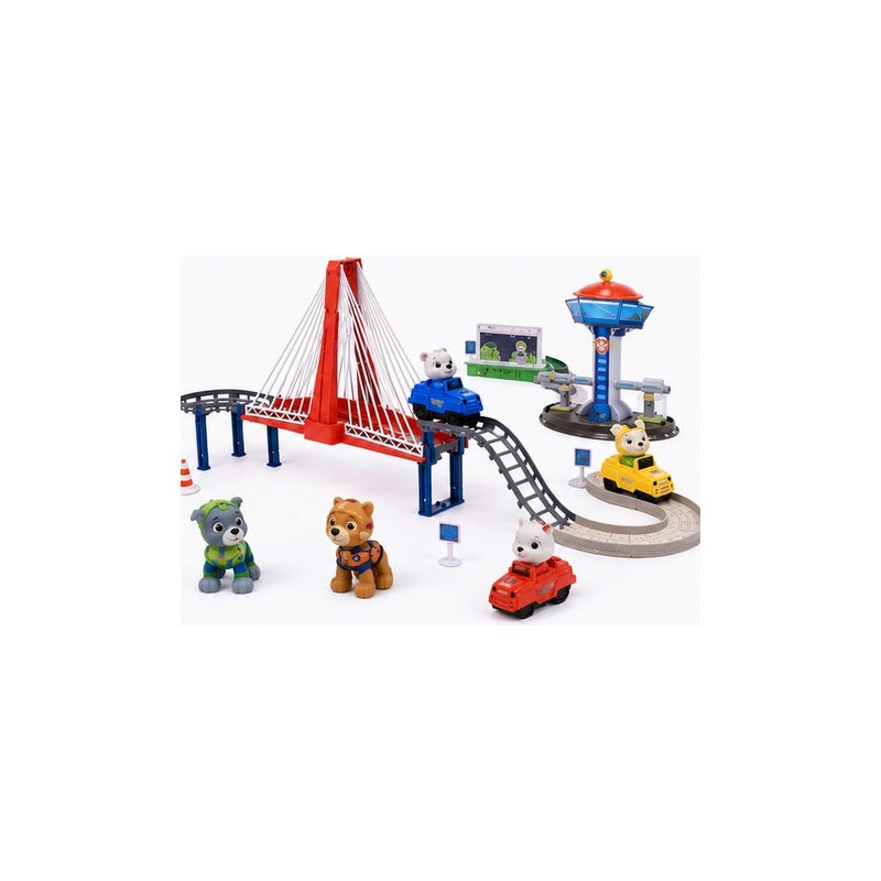 PAW PATROL Car World | Train Track Playset Toy for Children, with Bridge, Figures, and Vehicles, Animal Character Theme - Image 1