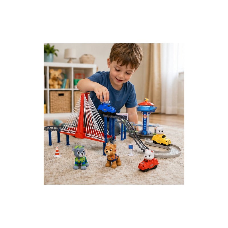 PAW PATROL Car World | Train Track Playset Toy for Children, with Bridge, Figures, and Vehicles, Animal Character Theme - Image 3