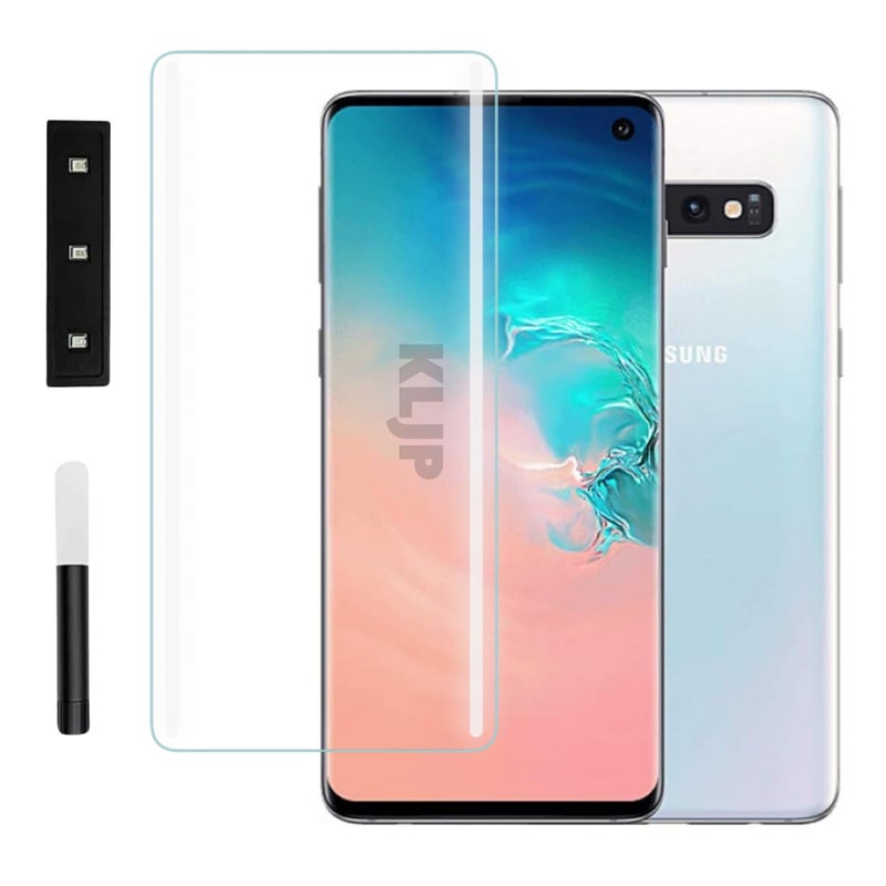 KLJP HD+ UV Tempered Glass Screen Protector Guard Compatible For Samsung S10 (Pack of 1) Full Adhesive UV Curved Case Friendly HD+ Clarity - Image 1
