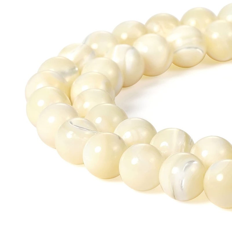 BEADNOVA Natural White Mother of Pearl Shell Beads Natural Crystal Beads Stone Gemstone Round Loose Energy Healing with Crystal Stretch Cord for Jewelry Making 10mm 3638pcs