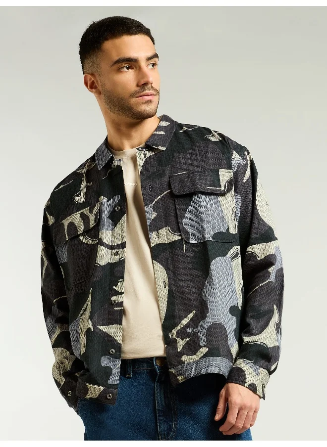Beyoung Pine Grove Green Camo Print Shacket