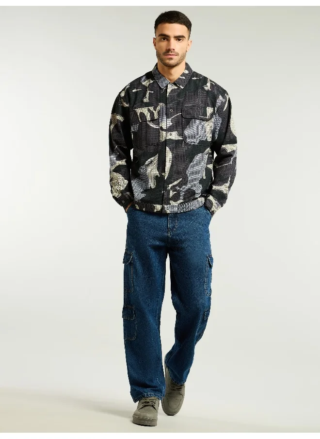 Beyoung Pine Grove Green Camo Print Shacket