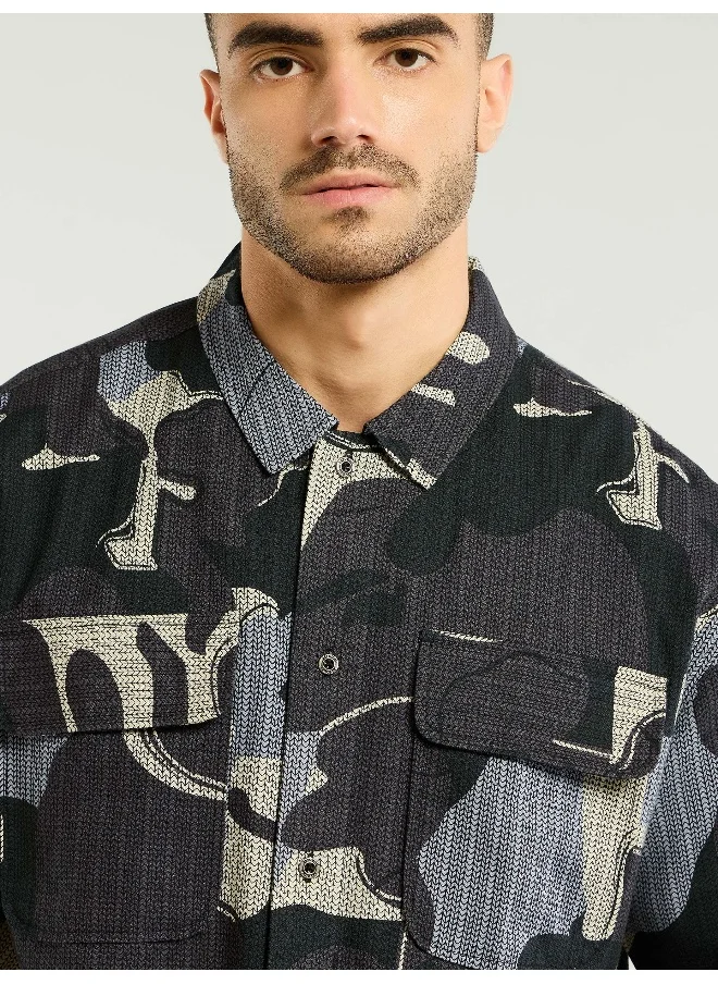 Beyoung Pine Grove Green Camo Print Shacket