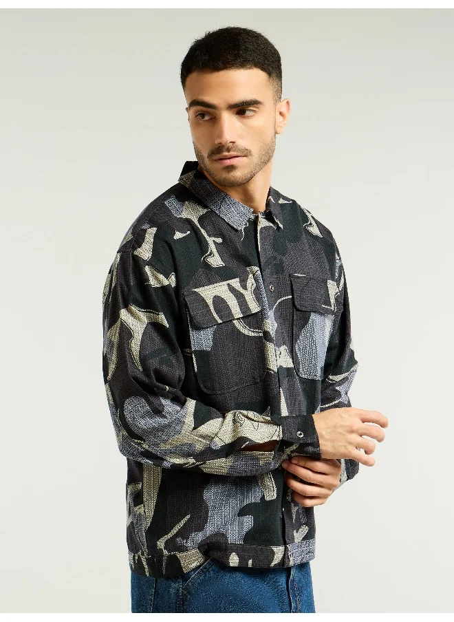 Beyoung Pine Grove Green Camo Print Shacket