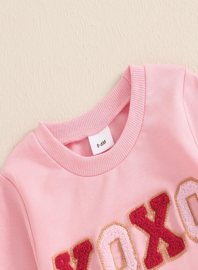 DNOMAID YZARC Toddler Baby Girl Valentines Outfit Letter Embroidery Crewneck Sweatshirt Top Heart Flare Pants Clothes Set (A-Pink, 3-4T) - Image 4