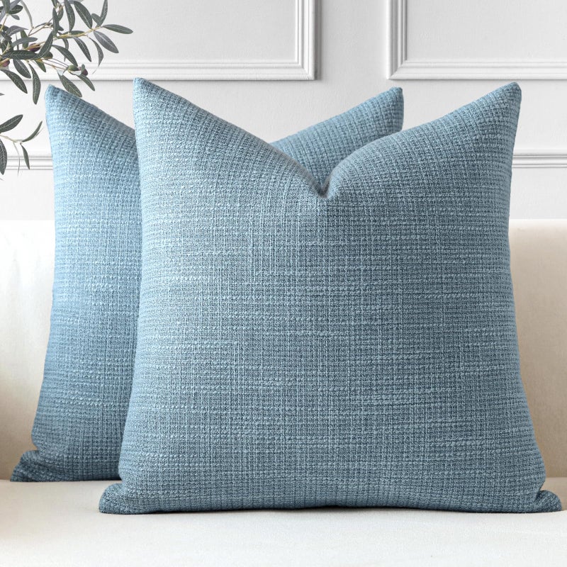حزمة OTOSTAR من 2 غطاء وسادة 16x16 بوصة من الكتان الأزرق غطاء وسادة مزخرف مزود بغطاء وسادة مربع 40x40 سم لتزيين المنزل الأريكة السرير الأزرق