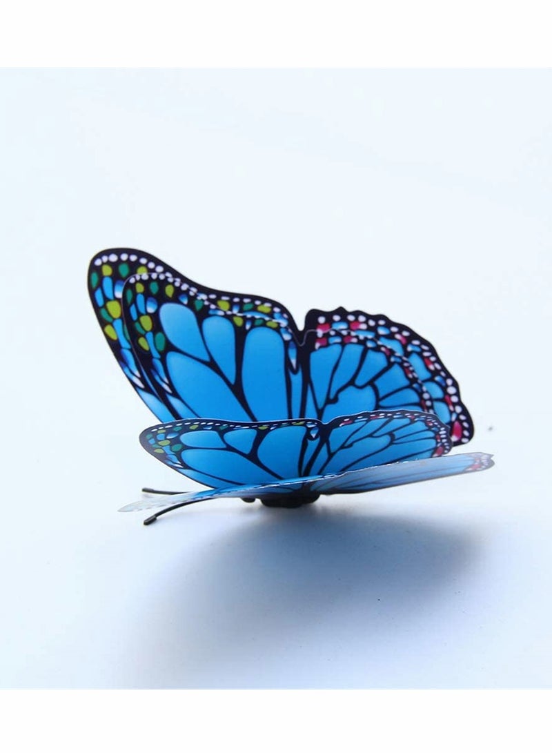 KASTWAVE ملصقات جدارية على شكل فراشات ثلاثية الأبعاد، ديكور فراشات قابلة للإزالة لمحاكاة فراشات للبنات ملصقات لغرفة الأطفال وديكور الجدران والفن الجدارية بأجنحة مزدوجة، 24 قطعة، زرقاء - Image 5